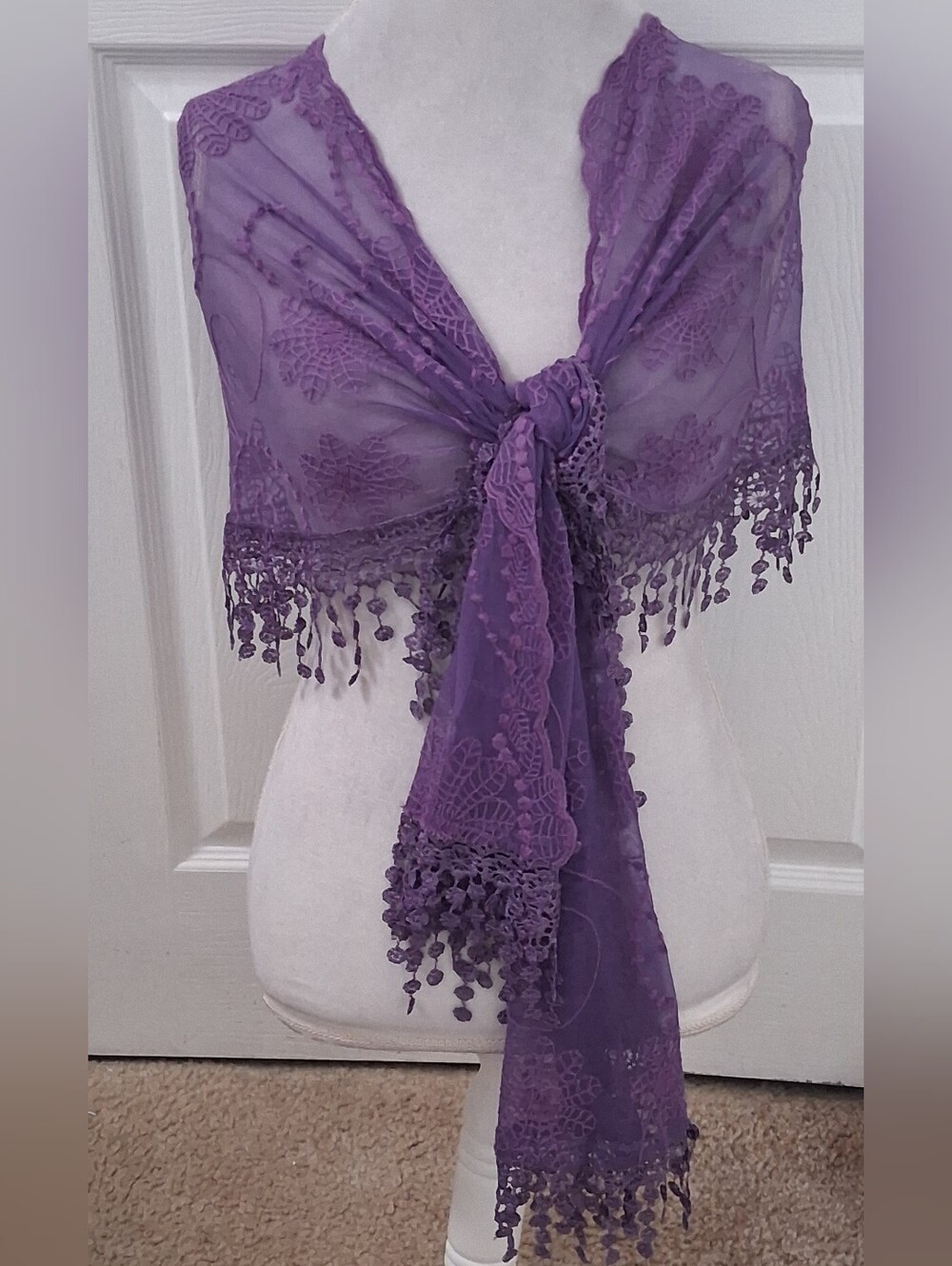 Sheer Light Purple Floral Lace Wrap/Scarf